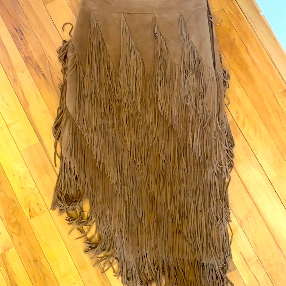 Intermix goat suede mid length skirt